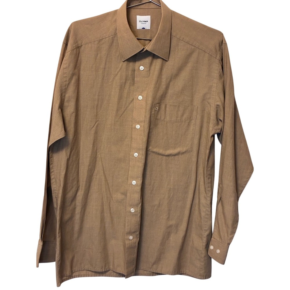 Olymp Tendenz Mens Long Sleeve Button Down Shirt Tan Brown Textured L Large